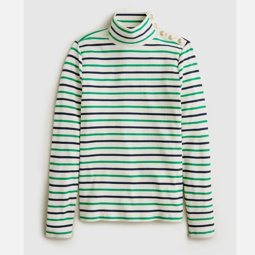 J. Crew Vintage Rib Turtleneck With Buttons, Size Extra Large